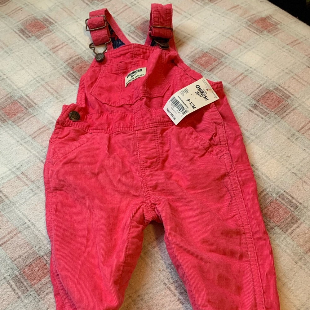 Osh kosh pink cord/flower overalls